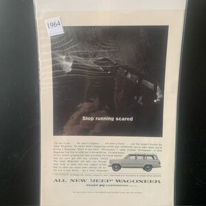 Vintage 1964 Kaiser Jeep Wagoneer Stop Running Scared Ad Advertisement
